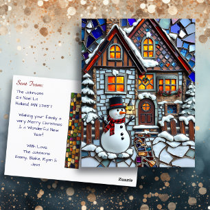 Pretty Mosaic Tile and Stained Glass Christmas Postcard