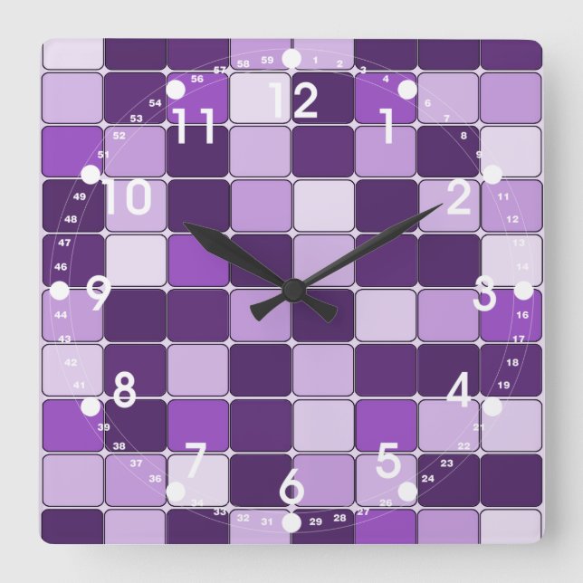 Pretty Mosaic Tile Pattern Purple Lilac Lavender Square Wall Clock (Front)