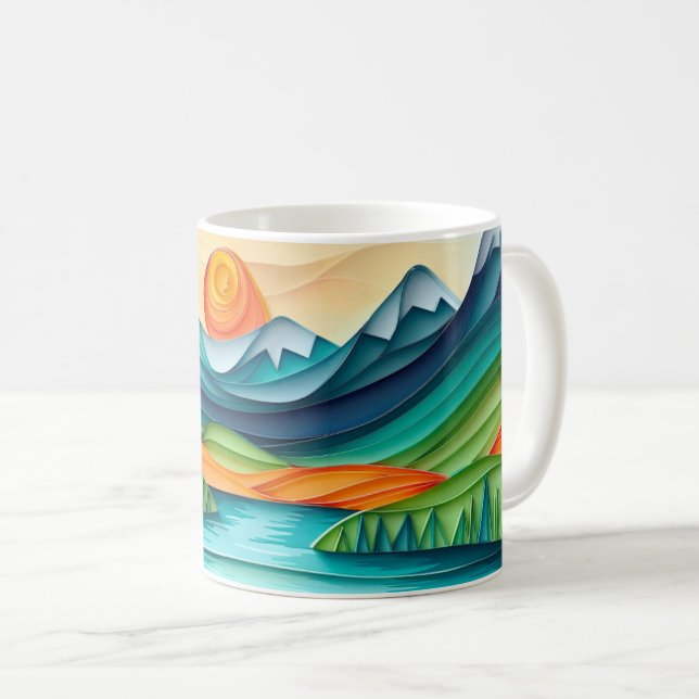 Pretty Mountain Sunset Lake Landscape Abstract Coffee Mug (Front Right)