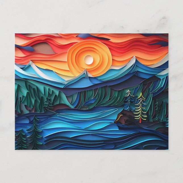Pretty Mountain Sunset Lake Landscape Abstract Postcard (Front)
