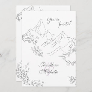 Pretty Mountains, Flowers and Branches Wedding Invitation