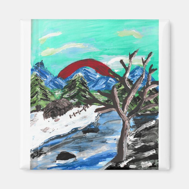 Pretty Mountains River  Magnet (Front)