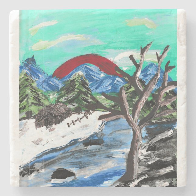 Pretty Mountains River Stone Coaster (Front)