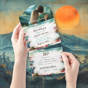 Pretty Mountains Scene Wedding  All In One Invitation