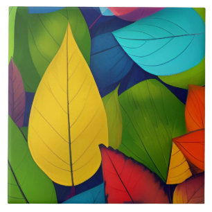 Pretty Multi Coloured Leaves Ceramic Tile