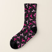 Pretty Multi Pink Breast Cancer Ribbon Pattern Socks (Left Outside)