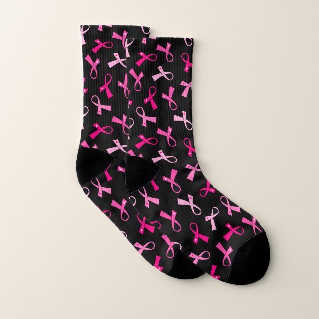 Pretty Multi Pink Breast Cancer Ribbon Pattern Socks (Pair)