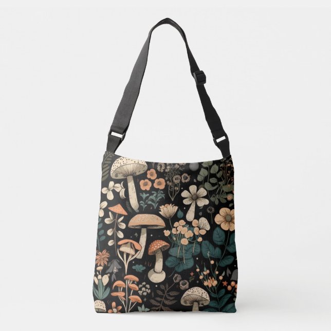 Pretty Mushroom and Flower Classic Design Crossbody Bag (Front)