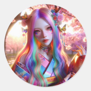 Pretty Mystical Ethereal Woman with Butterflies Classic Round Sticker