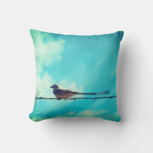 pretty nature bird on a wire blue sky cushion