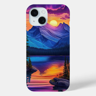 Pretty Nature Landscape Mountain Lake Sunset iPhone 15 Case