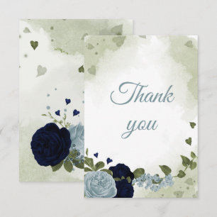 pretty navy blue and dusty blue flowers thank you card