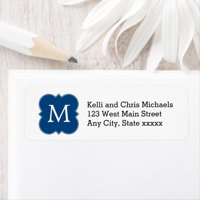 Pretty Navy Blue Monogram Return Address Labels (Insitu)