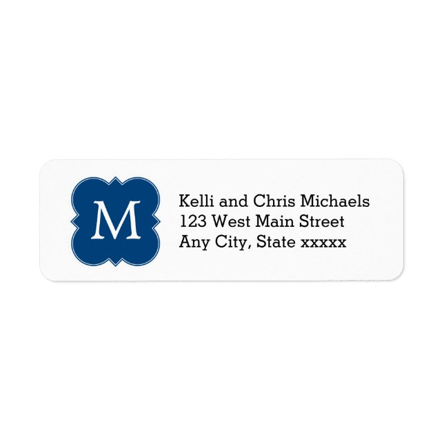 Pretty Navy Blue Monogram Return Address Labels (Front)
