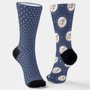 Pretty Navy  Mix Spots And Floral  Odd Socks