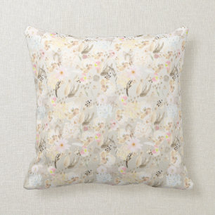 Pretty neutral abstract cream pink floral cushion