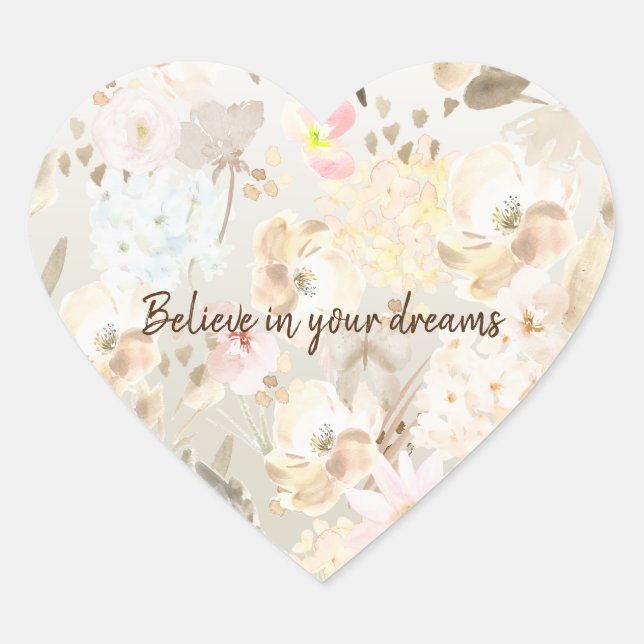 Pretty Neutral Cream Pink Floral Heart Sticker (Front)