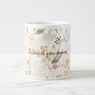 Pretty Neutral Cream Pink Floral Large Coffee Mug