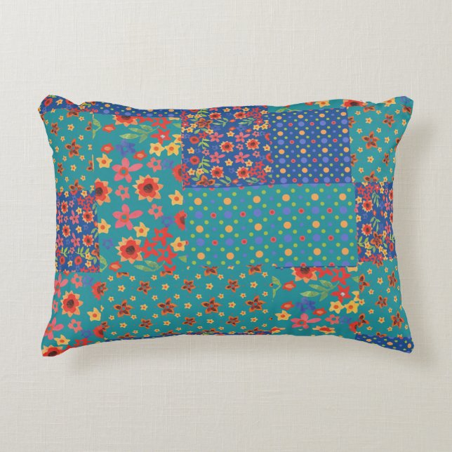 Pretty Nostalgic Faux Patchwork Accent Pillow (Front)