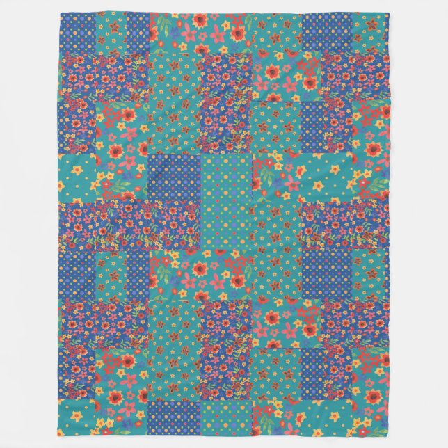 Pretty Nostalgic Faux Patchwork Fleece Blanket (Front)