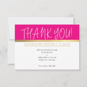 PRETTY NOTE ultra trendy pink black gold Thank You Card