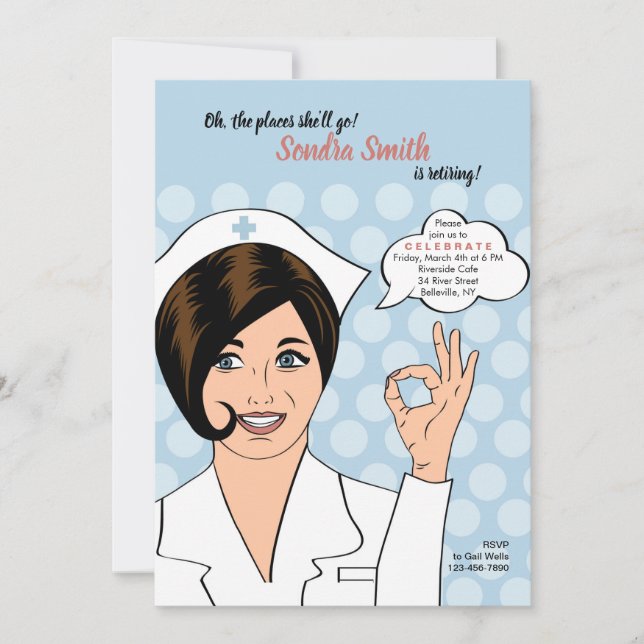 Pretty Nurse Retirement Party Invitation (Front)
