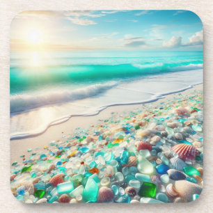 Pretty Ocean Beach with Sea Glass Coaster