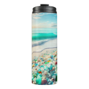 Pretty Ocean Beach with Sea Glass Thermal Tumbler