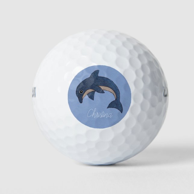 Pretty Ocean Blue and white Jumping Dolphin Golf Balls (Front)