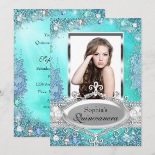 Pretty Ocean Jewel Photo Quinceanera Invitation
