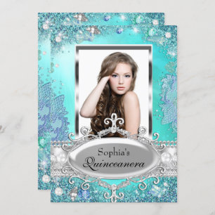 Pretty Ocean Jewel Photo Quinceanera Invitation
