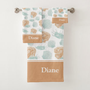 Pretty Ocean Seashell Pattern with Name Bath Towel Set