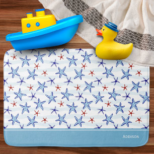 Pretty Ocean Starfish Pattern with Name Blue Bath Mat