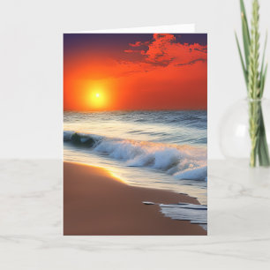 Pretty Ocean Waves and Sunset Birthday Card