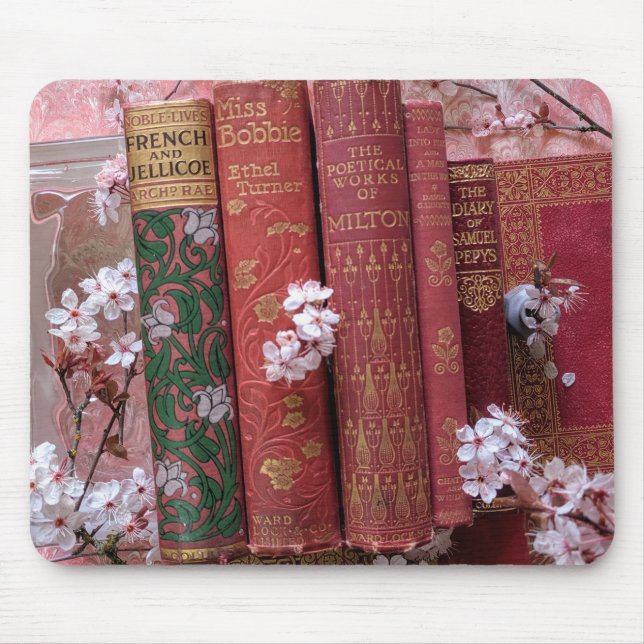 Pretty Old Books & Blossoms Mouse Pad (Front)