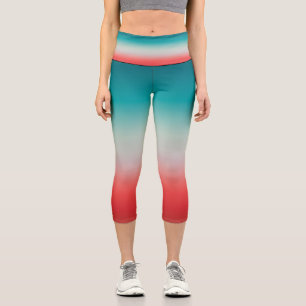 Pretty Ombre Festive Red & Teal Blue Gradient Capri Leggings