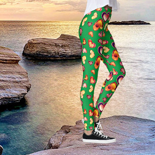 Pretty Ombre Plaid Foil Hearts Green Leggings