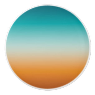 Pretty Ombre Sunny Orange & Teal Blue Gradient Ceramic Knob