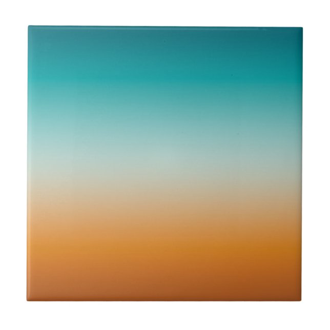 Pretty Ombre Sunny Orange & Teal Blue Gradient Ceramic Tile (Front)