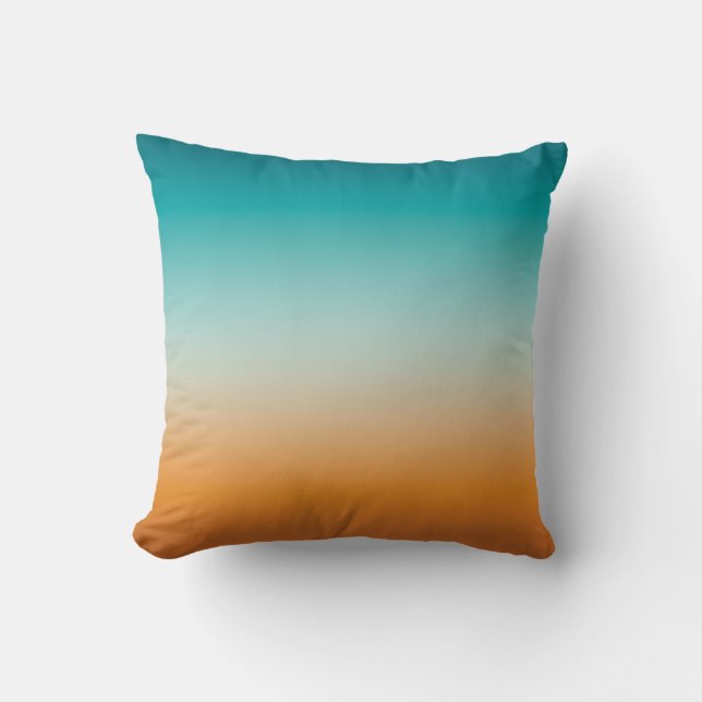 Pretty Ombre Sunny Orange & Teal Blue Gradient Cushion (Front)