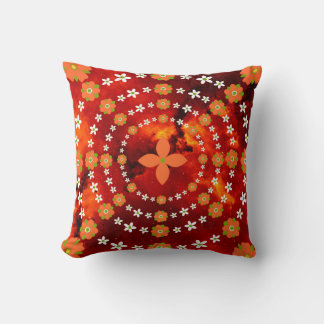 Pretty Orange and Green Garden Flowers Christmas Cushion