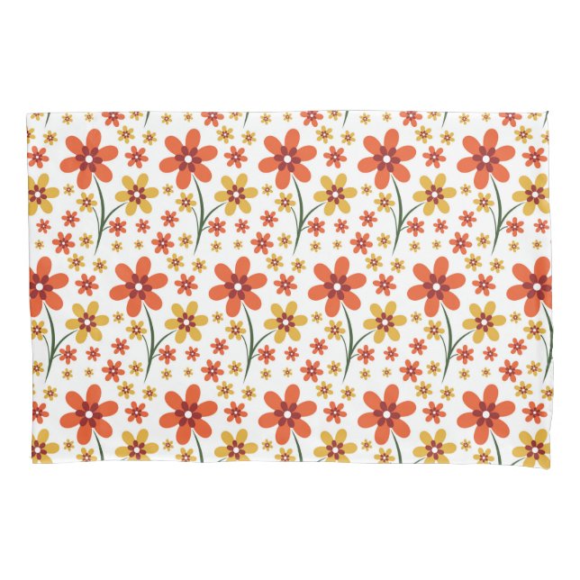 Pretty Orange And Yellow Floral Pattern Pillowcase (Front)