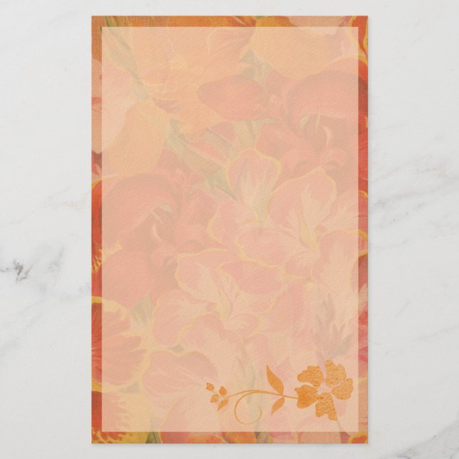 Pretty Orange Autumn Floral Stationery (Front)