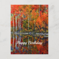Pretty Orange Autumn Trees Reflection Birthday