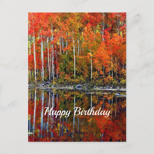Pretty Orange Autumn Trees Reflection Birthday Postcard (Front)