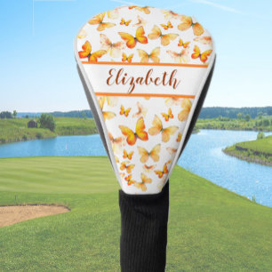 Pretty orange butterfly with custom name ladies golf head cover