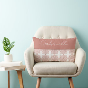 Pretty Orange Coral Name Mandala Lumbar Cushion