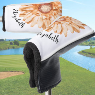 Pretty orange daisy flower custom name womens golf head cover