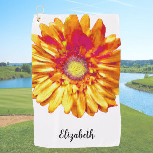 Pretty orange daisy flower custom name womens golf towel