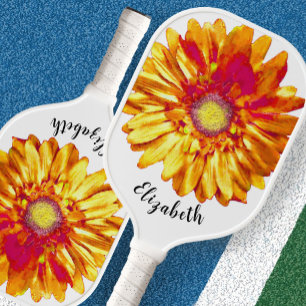 Pretty orange daisy flower custom name womens pickleball paddle